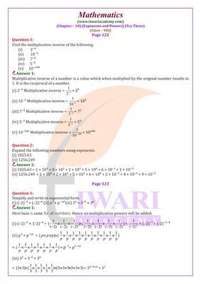 NCERT Solutions for Class 8 Maths Chapter 10 Exponents and Powers