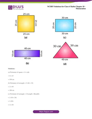 NCERT Solutions Class 6 Maths Chapter 10 Mensuration