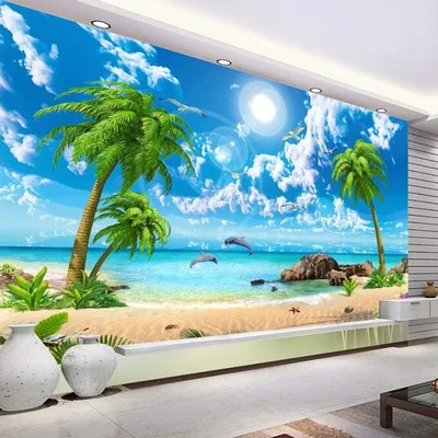 Wallpaper HD Beautiful Sandy Beach Sea View Beach Coconut Trees 3D Photo  Background Wall Painting Home Decoration-430 * 300CM: Buy Online at Best  Price in UAE - Amazon.ae