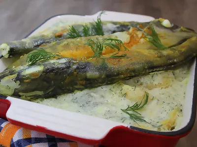 Ледяная рыба на печёном картофеле — Рецепт блюда