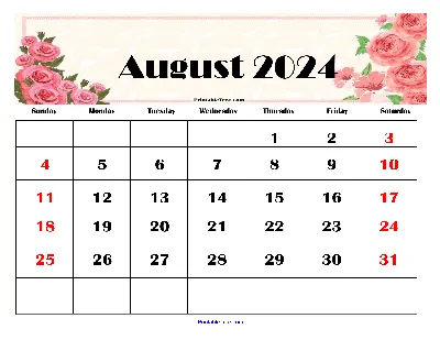 August 2024 Calendar Printable PDF Templates Free Download