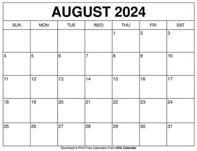 August 2024 Calendar Printable PDF Templates Free Download