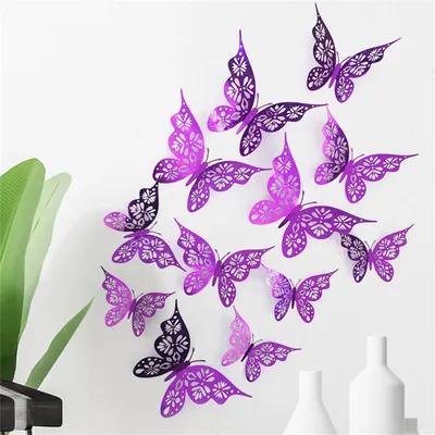 3D зеркальные бабочки для декора-12 шт. Наклейки-бабочки на стену фиол: 50  грн. - Интерьерные аксессуары Херсон на BON.ua 91770568