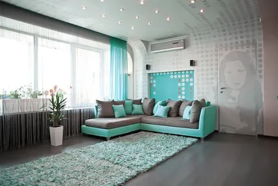 Бирюзовый диван в интерьере гостиной. Диван цвета морской волны в интерьере.  – Статьи Anderssen