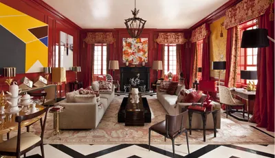 Красный интерьер в гостиной: идеи дизайна, сочетания цветов и материалы,  30+ фото