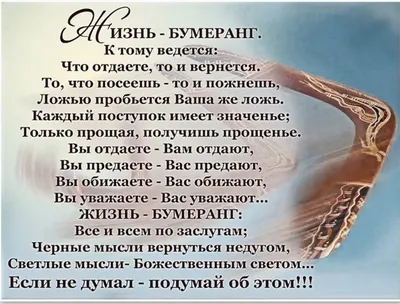 ЖИЗНЬ — БУМЕРАНГ. К тому ведется: Что отдаете, то и вернется. То, что  посеешь — то и пожнешь, Ложью пробьется Ваша же ложь. Каждый поступок… |  Instagram