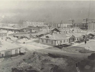 Фото \"Строительство микрорайона и старые дома поселка Панькино\", март 1963,  г. Череповец и Череповецкий район - История России в фотографиях