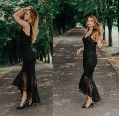 Фотография Черного длинного вечернего платья с вырезом