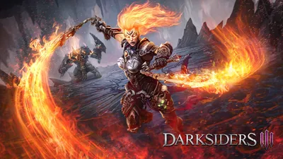 Кадр из компьютерной игры darksiders на фоне огня - обои на рабочий стол