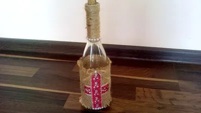 Декорирование бутылки шпагатом