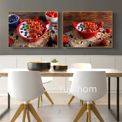 Картина на холсте с изображением вкусной еды, Настенный декор, домашний  гранил, завтрак, йогурт, свежие фрукты, молоко, здоровый завтрак, кухонный  Декор | AliExpress
