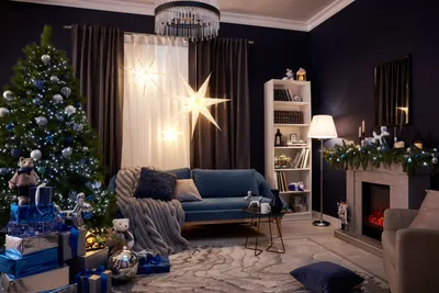 Новогодний декор гостиной в синих тонах – готовое решение в  интернет-магазине Леруа Мерлен Смоленск