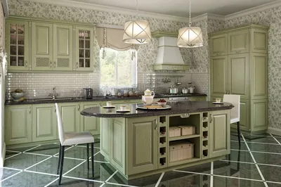 Интерьер кухни в стиле прованс с мятным гарнитуром и фартуком в стиле  пэчворк | ivd.ru