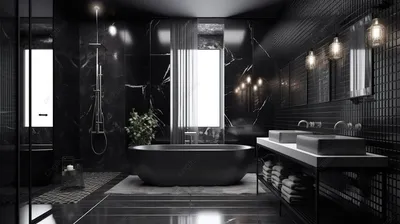 роскошный декор плитки поднимает современную черную ванную комнату в 3d  рендеринге, дизайн ванной комнаты, современная ванная комната, интерьер  ванной комнаты фон картинки и Фото для бесплатной загрузки