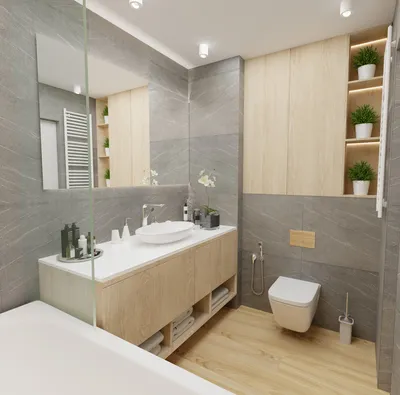 Дизайн ванной комнаты с душем и туалетом в квартире и доме проекты A21,  A22, A23