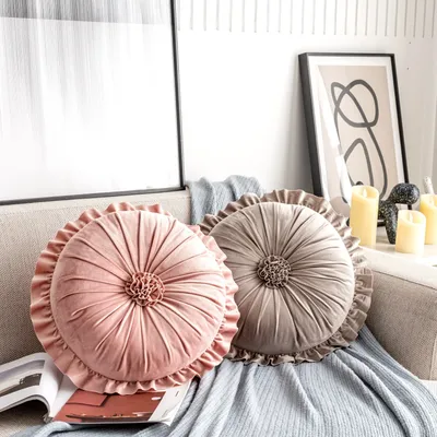 Голландские флисовые круглые декоративные подушки для дивана, однотонные, с  оборками, 3D цветы, тыква, декоративные подушки, розовые, желтые |  AliExpress