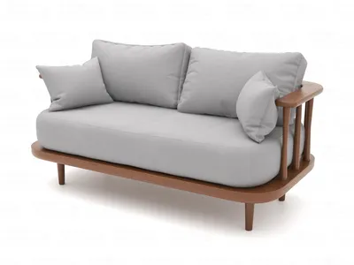 Деревянный дизайнерский диван Soft Element Ламе, двухместный, велюр, серый,  современный стиль скандинавский лофт, на кухню, в офис, на дачу, для кафе и  ресторанов, маленький, небольшой