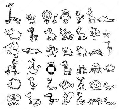 Вектор каракули детские рисунки милых животных Stock Illustration | Adobe  Stock