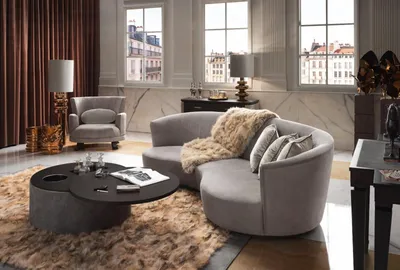 Диван трехместный - smn/025. Светло-серый полукруглый диван с фигурным  сиденьем от фабрики Smania
