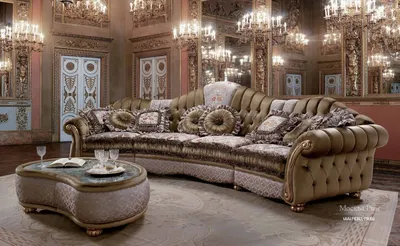 Изысканный европейский 3-х местный полукруглый диван кофейного цвета с  элементами золотого (id 108123884), купить в Казахстане, цена на Satu.kz