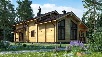 Дизайн дома из бруса с террасой на фото