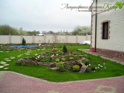Картинка двора с ухоженными клумбами 