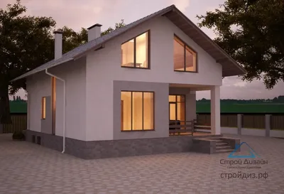 Картинка двухэтажного дома с наружи и большими окнами