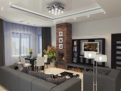 Дизайн гостиной с камином в квартире фото