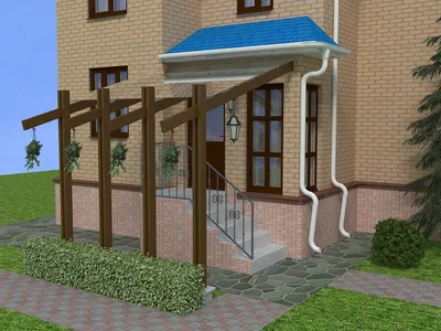 Крыльцо в частном доме с коваными решетками на окнах