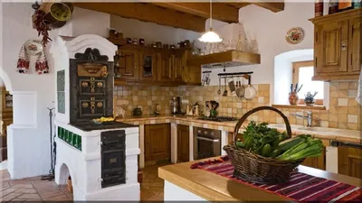 Современный дизайн кухни в частном доме с печкой: фото в формате WebP