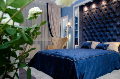 Дизайн спальни в синих тонах фото