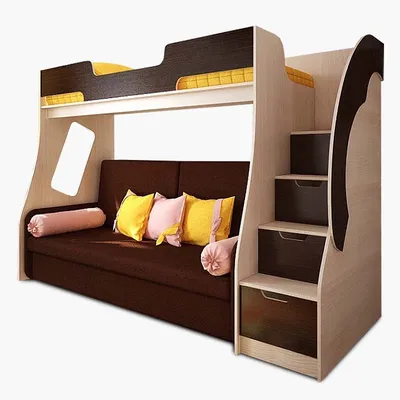 Кровать чердак с большим диваном внизу и лестницей | Купить во Владимире  детскую мебель