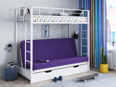 Двухъярусная кровать с диваном и ящиками Мадлен ЯЯ - кровать от  производителя ФОРМУЛА МЕБЕЛИ, купить, заказать в Москве по низкой цене.