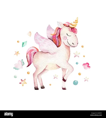 Cute Little Magic Unicorn isolated on white, Vector Illustration. Fairy  Tale Character. Fantasy Cartoon Character. Animals And Mythical Creatures  Stock Photo - Alamy