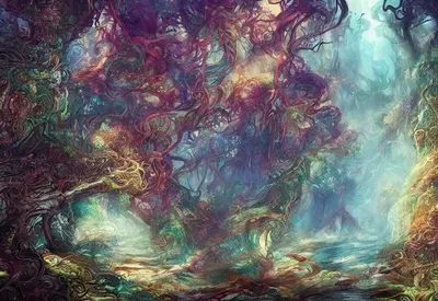 mythical fantasy forest, artwork by android jones and | Stable Diffusion