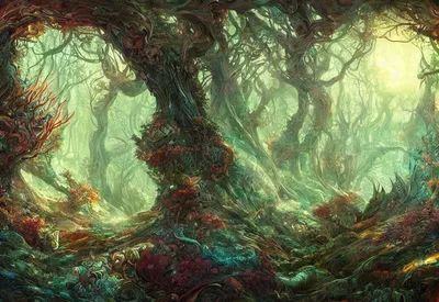 mythical fantasy forest, flowing river, artwork by | Stable Diffusion