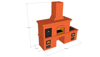 Барбекю с коптильней и казаном из кирпича, файл PDF и 3D