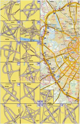 Карта МКАД. Развязки на МКАД по км. Съезды с МКАД в центр и область - 2023