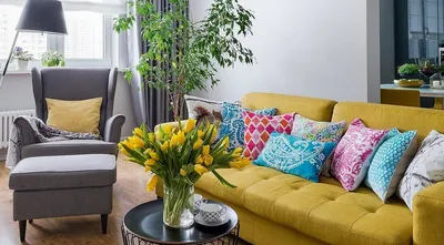 Горчичный диван в интерьере гостиной (49 фото) - красивые картинки и HD фото