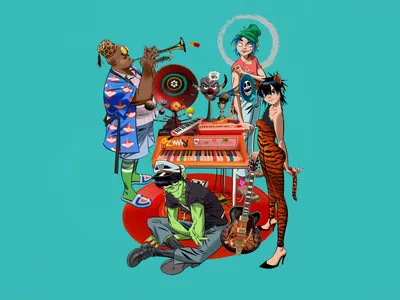 Обои Музыка Gorillaz, обои для рабочего стола, фотографии музыка, gorillaz,  noodle, murdoc, 2d, коктель, зонтик, russel, plastic, beach, группа, нудл,  мёрдок, рассел, гориллаз Обои для рабочего стола, скачать обои картинки  заставки на