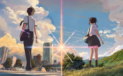 Обои на рабочий стол Летящая в небе комета, арт по аниме Твое имя / Your  Name. / Kimi no Na wa, by JW, обои для рабочего стола, скачать обои, обои  бесплатно