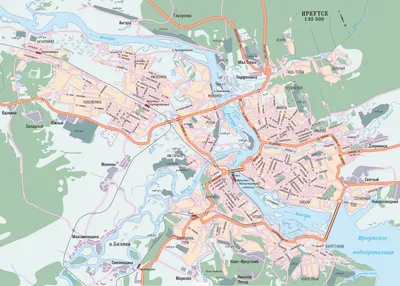 Карта Иркутска (Россия) на русском языке, расположение на карте мира с  городами, метро, центра, районов и округов