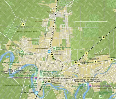 Карта Краснодара — подробная карта отелей, пляжей и туристических объектов  Краснодара (Россия) на русском