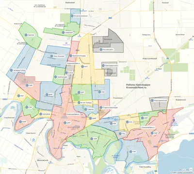 Районы Краснодара на карте – микрорайоны города с границами