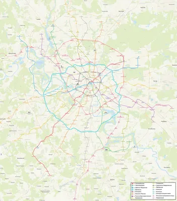 Схема (карта) метро Москвы 2024 с вокзалами и аэропортами, МЦК и БКЛ