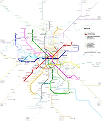 Подробная карта метро Москвы с МЦК