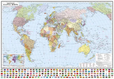 Физическая интерактивная карта мира с ламинацией в тубусе, 1:25М КН049  купить в розницу и оптом.