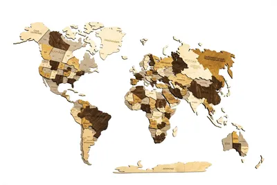 Карта мира. Деревянный пазл Woodary многоуровневый на стену (цветной) в  Минске по выгодной цене