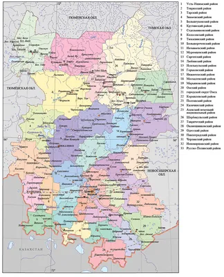 Большая карта Омской области. Подробная карта Омской области Сибири  масштаба 1см:15км