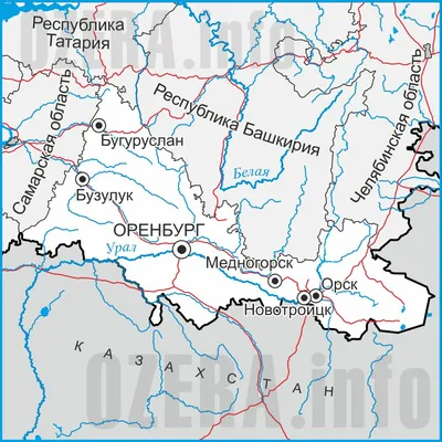 Карта республики Башкортостан, Челябинской, Оренбургской области — скачать  карту